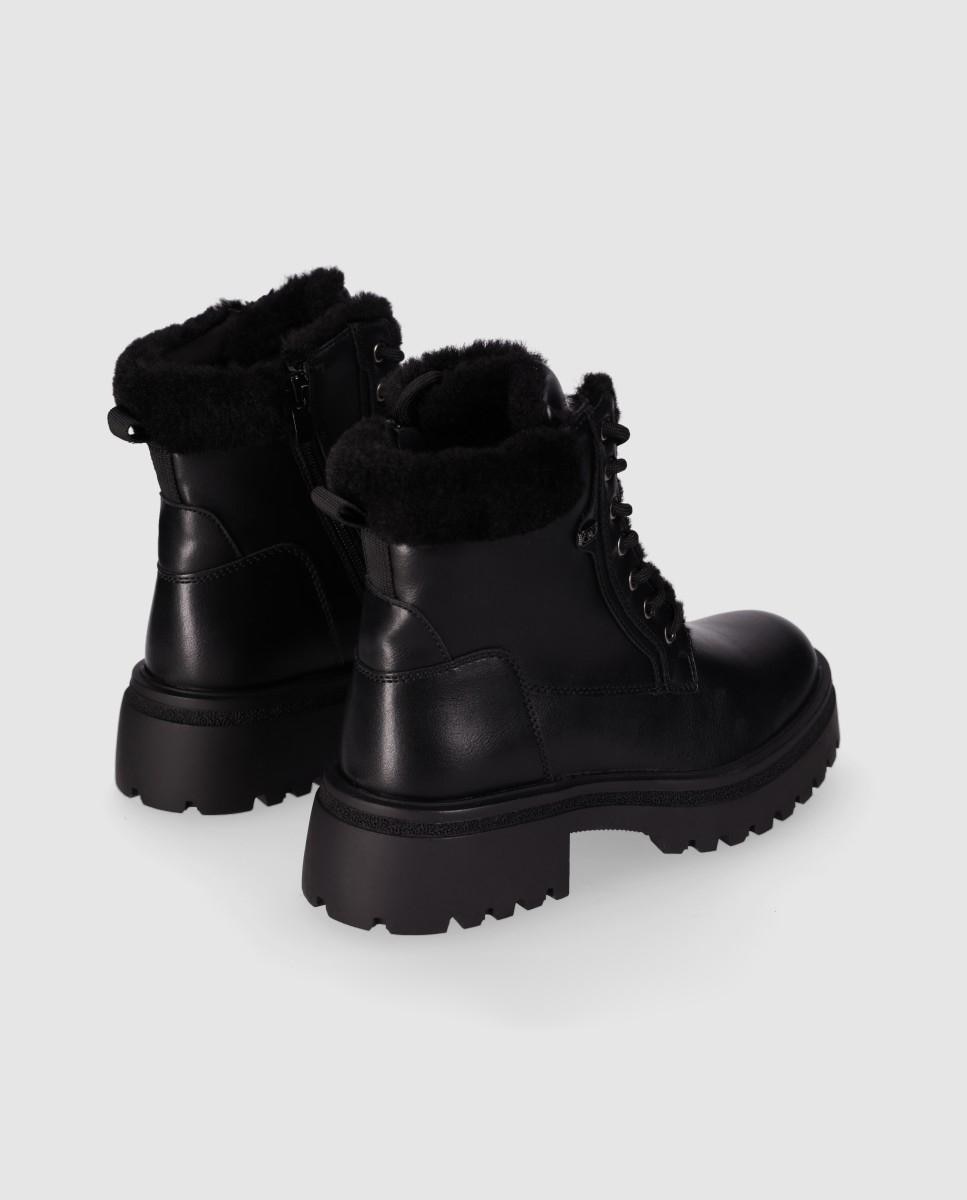 Botines de pelo de mujer estilo outdoor con interior efecto pelo y suela track - Chika10 - Negro Negro-2
