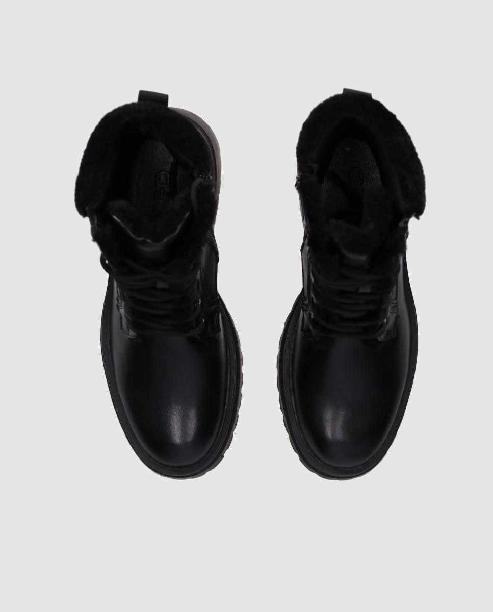Botines de pelo de mujer estilo outdoor con interior efecto pelo y suela track - Chika10 - Negro Negro-4