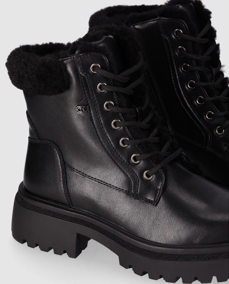 Botines de pelo de mujer estilo outdoor con interior efecto pelo y suela track - Chika10 - Negro Negro-5