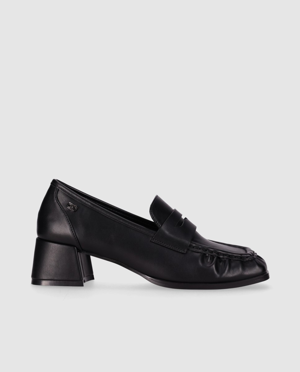 Mocasines con tacón de mujer de estilo clásico renovado con puntera redonda - Chika10 - Negro Negro-1