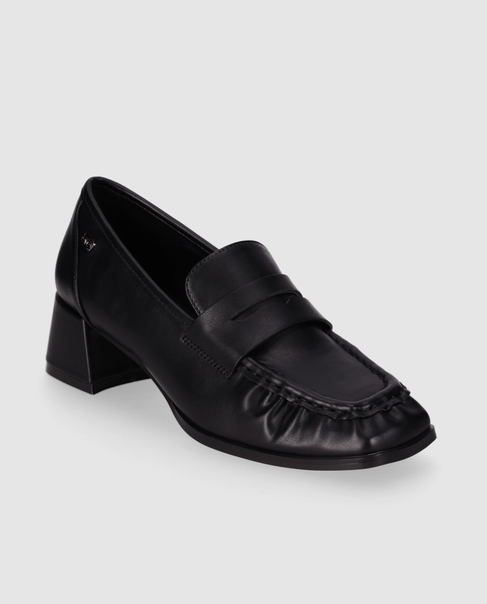 Mocasines con tacón de mujer de estilo clásico renovado con puntera redonda - Chika10 - Negro Negro-3