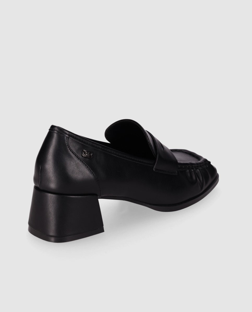 Mocasines con tacón de mujer de estilo clásico renovado con puntera redonda - Chika10 - Negro Negro-2