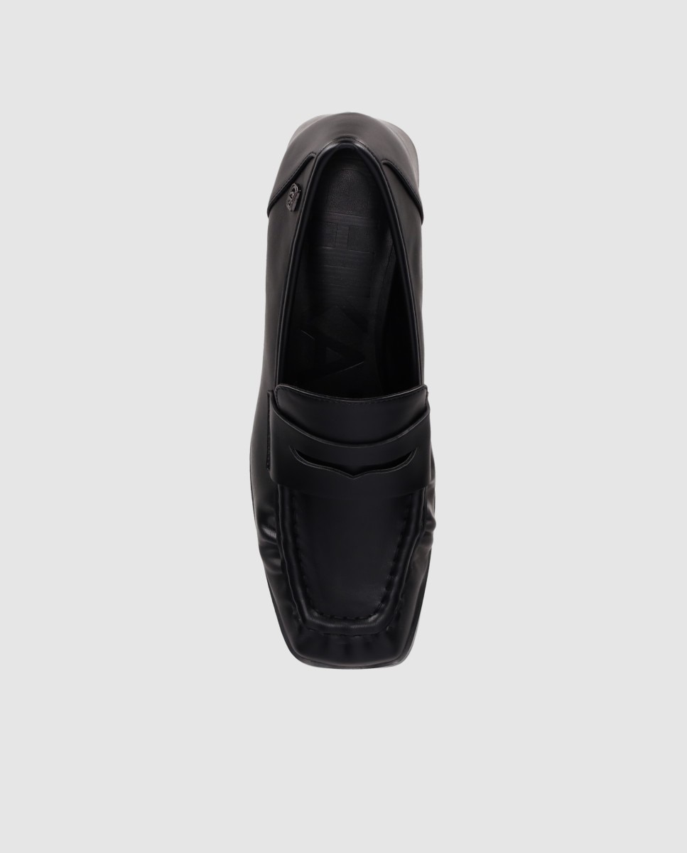 Mocasines con tacón de mujer de estilo clásico renovado con puntera redonda - Chika10 - Negro Negro-4