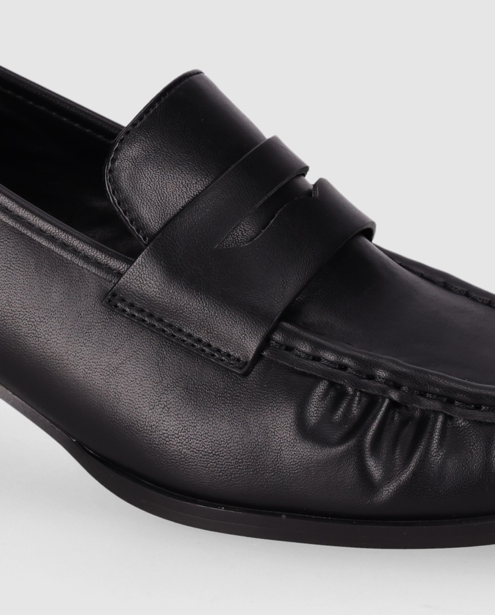 Mocasines con tacón de mujer de estilo clásico renovado con puntera redonda - Chika10 - Negro Negro-5