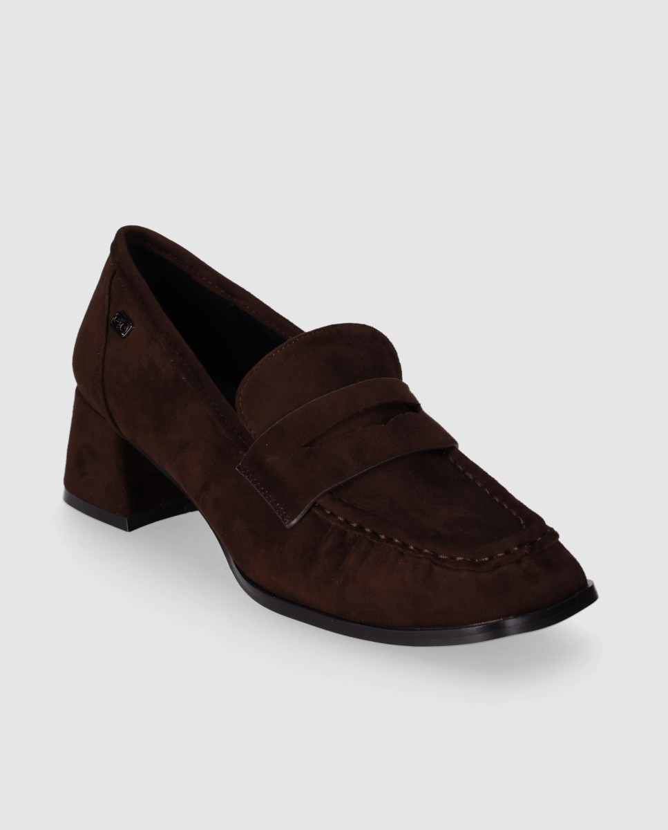 Mocasines con tacón de mujer de estilo clásico renovado con puntera redonda - Chika10 - Marrón Marrón-3