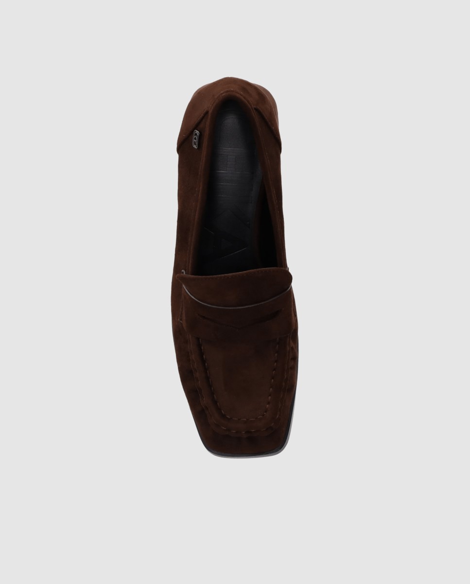 Mocasines con tacón de mujer de estilo clásico renovado con puntera redonda - Chika10 - Marrón Marrón-4
