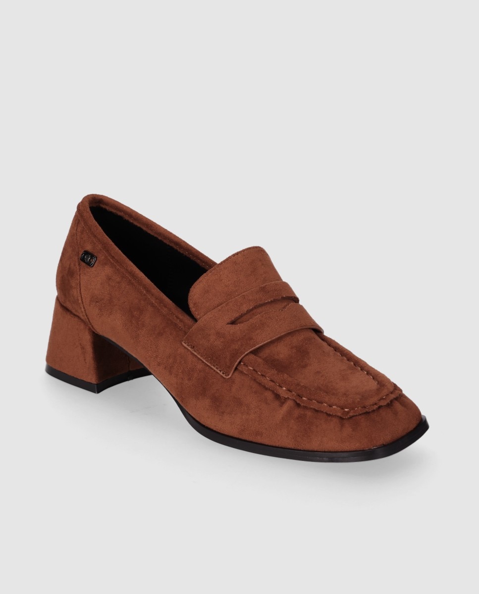 Mocasines con tacón de mujer de estilo clásico renovado con puntera redonda - Chika10 - Marrón claro Marrón claro-3