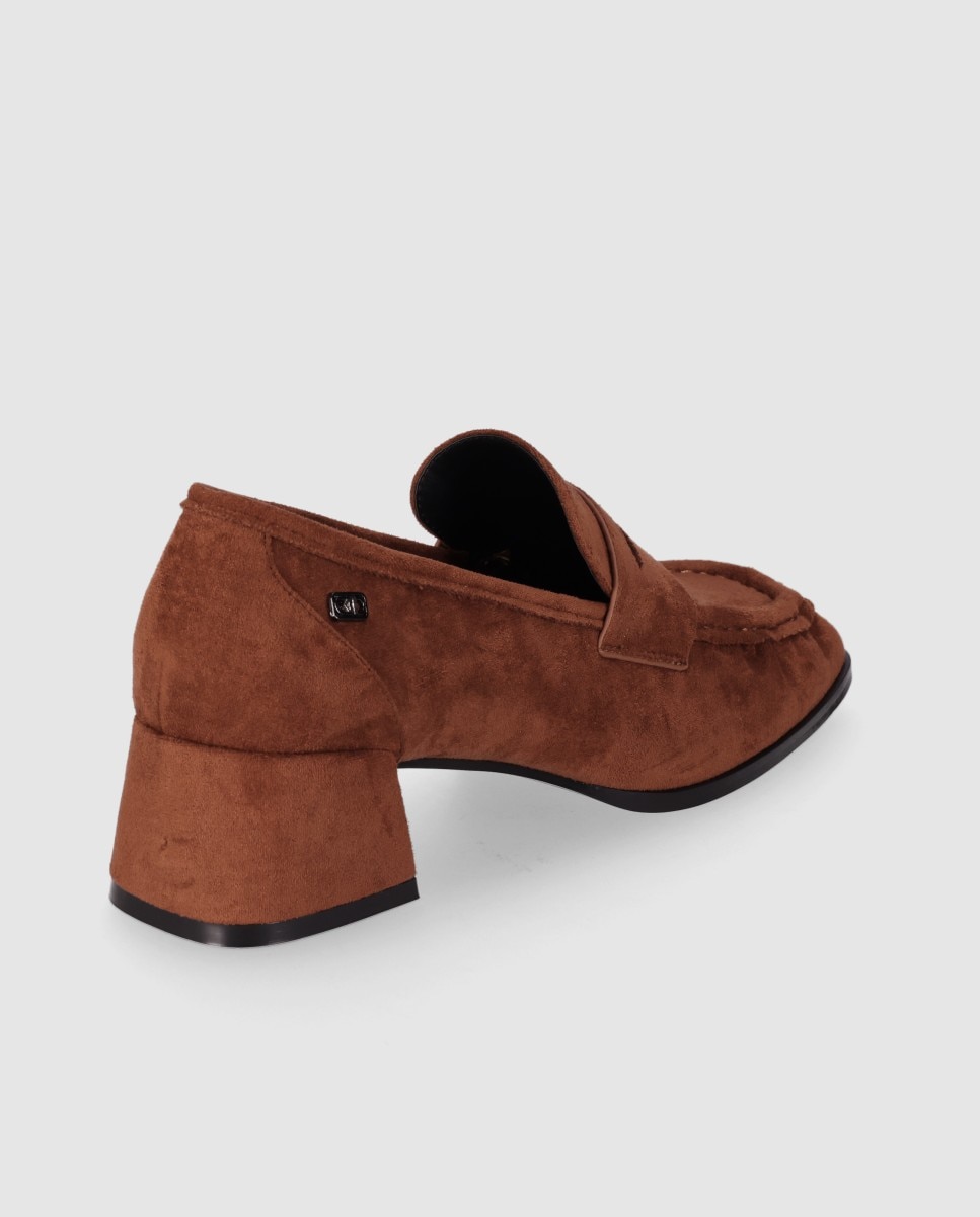 Mocasines con tacón de mujer de estilo clásico renovado con puntera redonda - Chika10 - Marrón claro Marrón claro-2