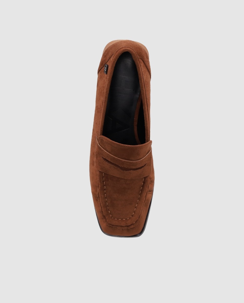 Mocasines con tacón de mujer de estilo clásico renovado con puntera redonda - Chika10 - Marrón claro Marrón claro-4
