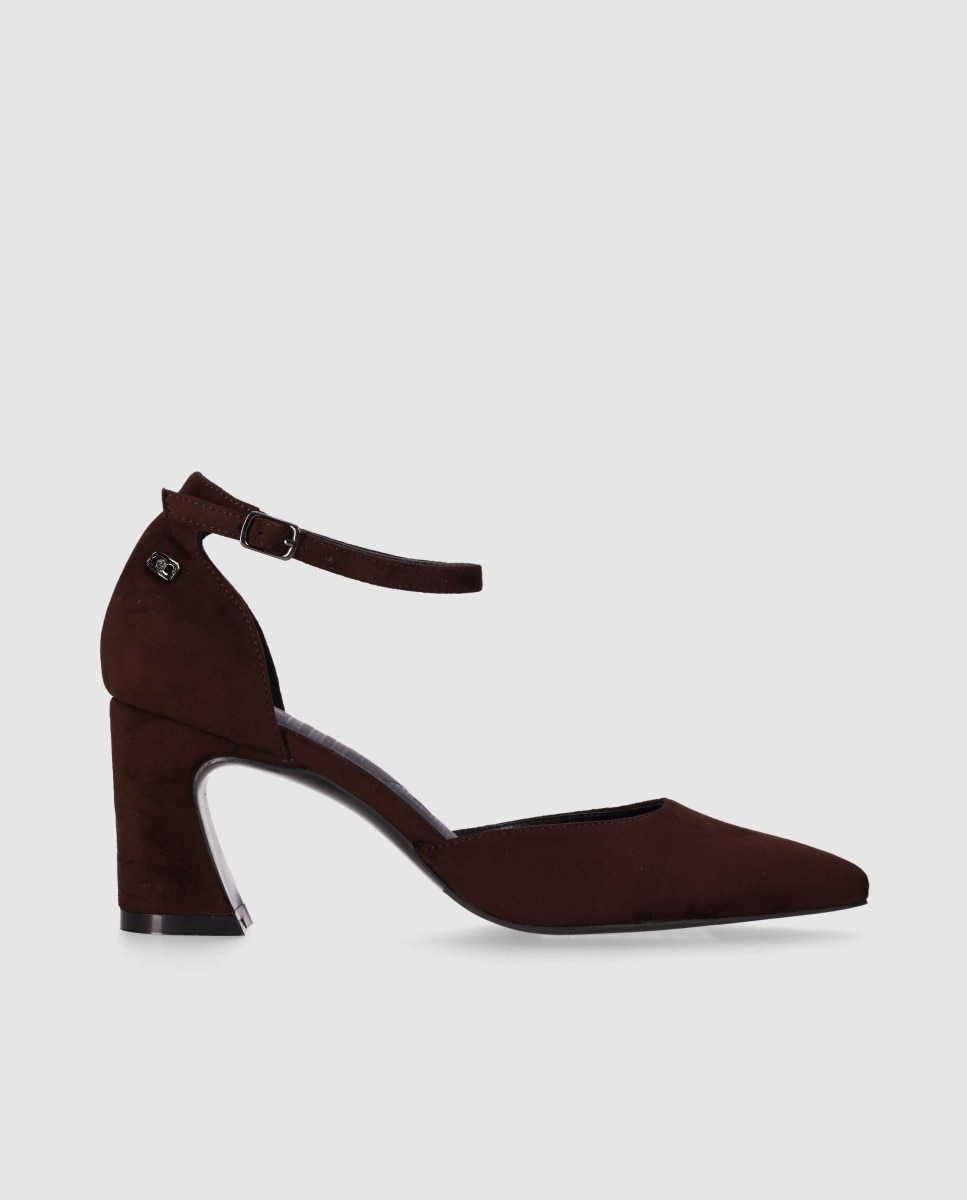 Zapatos de salón abierto de mujer con puntera afilada y cierre de pulsera al tobillo - Chika10 - Marrón Marrón-1
