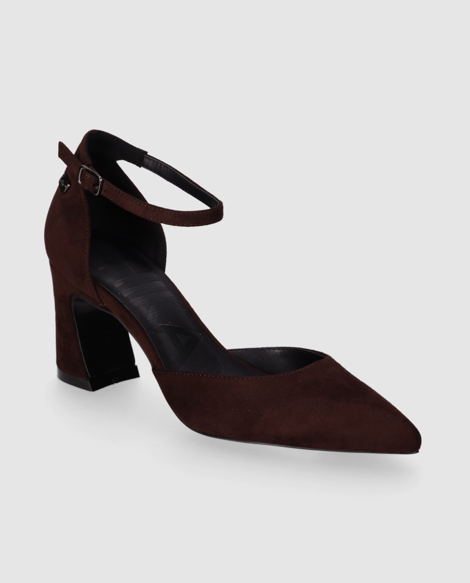 Zapatos de salón abierto de mujer con puntera afilada y cierre de pulsera al tobillo - Chika10 - Marrón Marrón-3