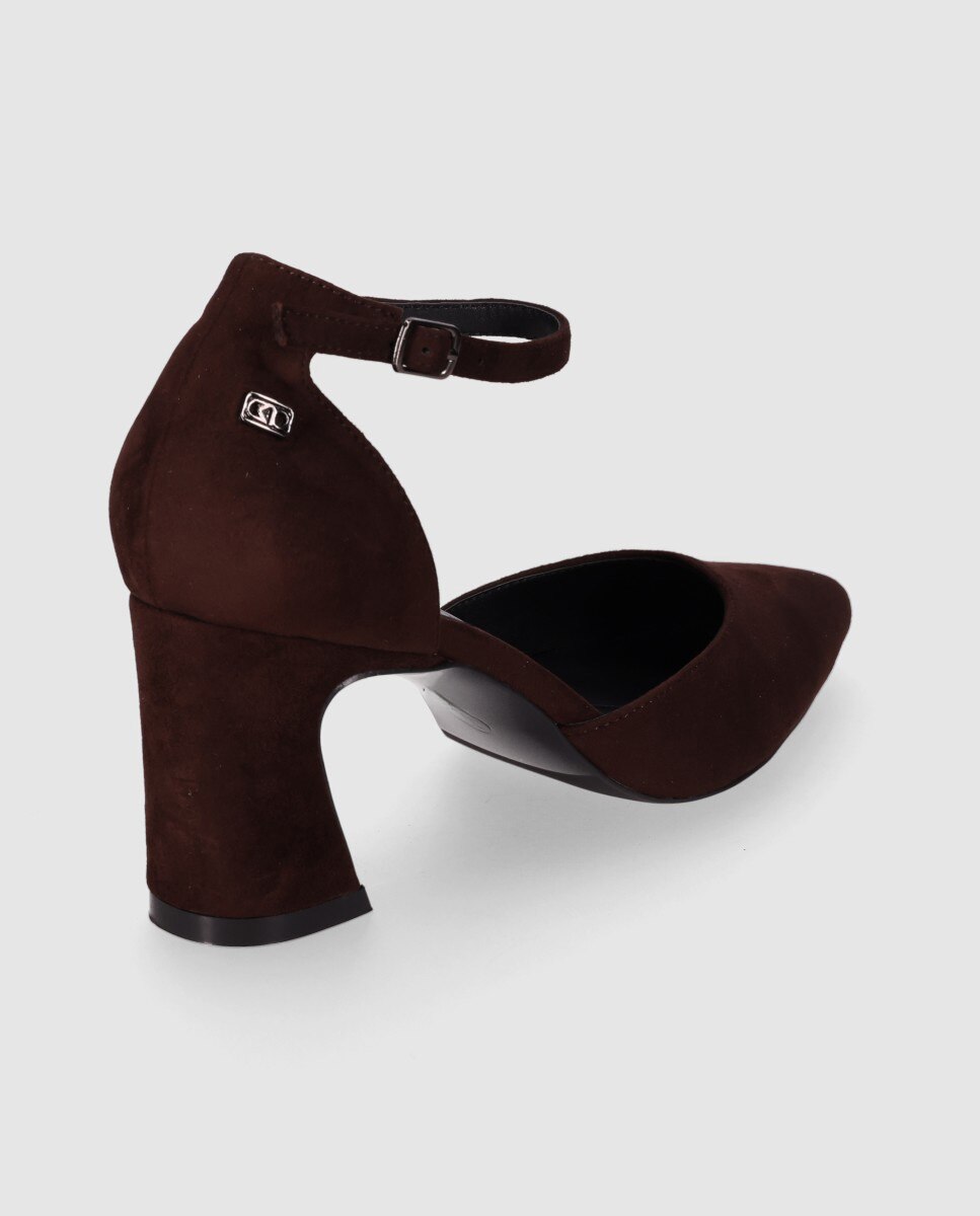 Zapatos de salón abierto de mujer con puntera afilada y cierre de pulsera al tobillo - Chika10 - Marrón Marrón-2