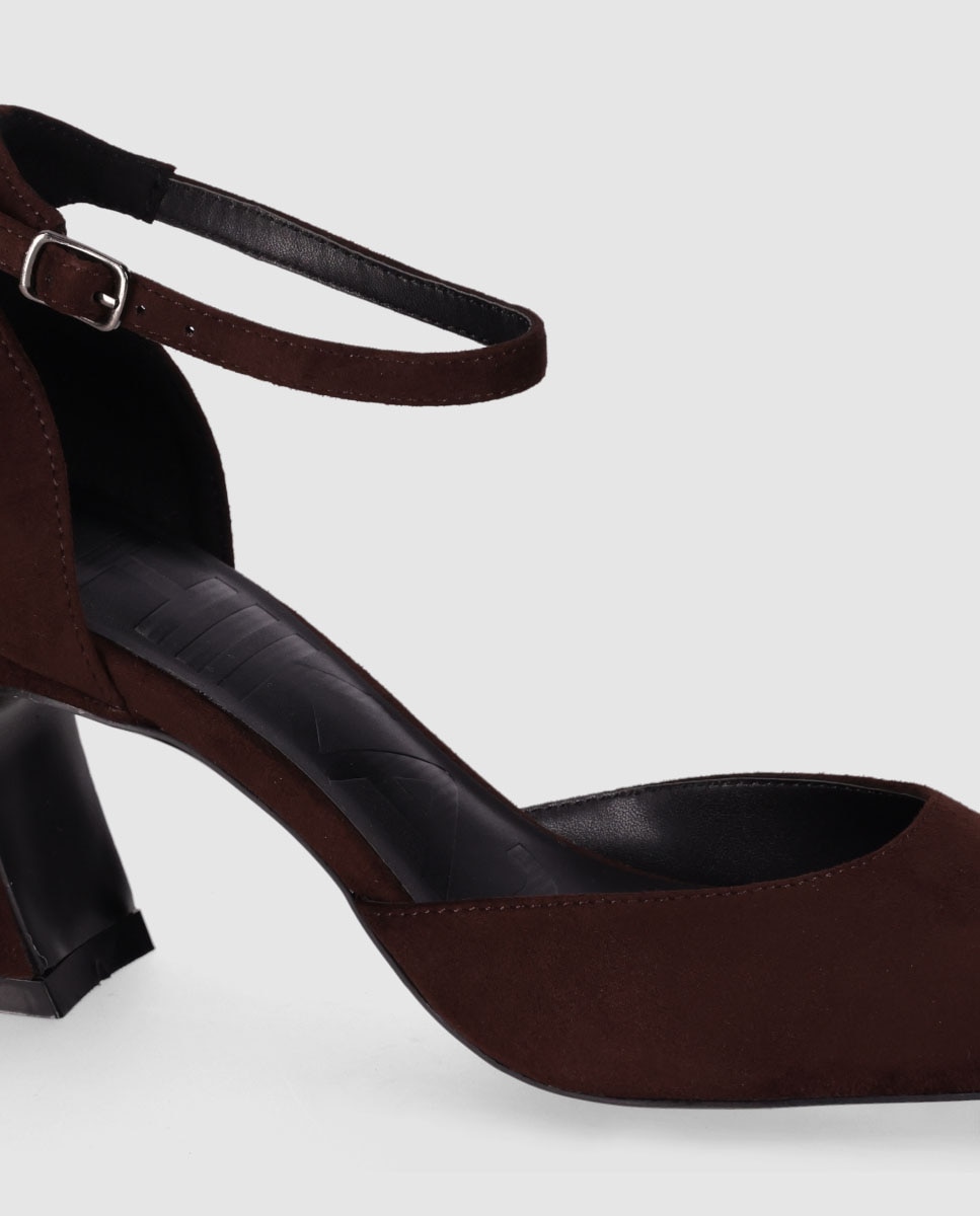 Zapatos de salón abierto de mujer con puntera afilada y cierre de pulsera al tobillo - Chika10 - Marrón Marrón-5