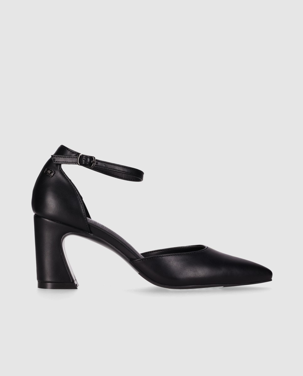 Zapatos de salón abierto de mujer con puntera afilada y cierre de pulsera al tobillo - Chika10 - Negro Negro-1