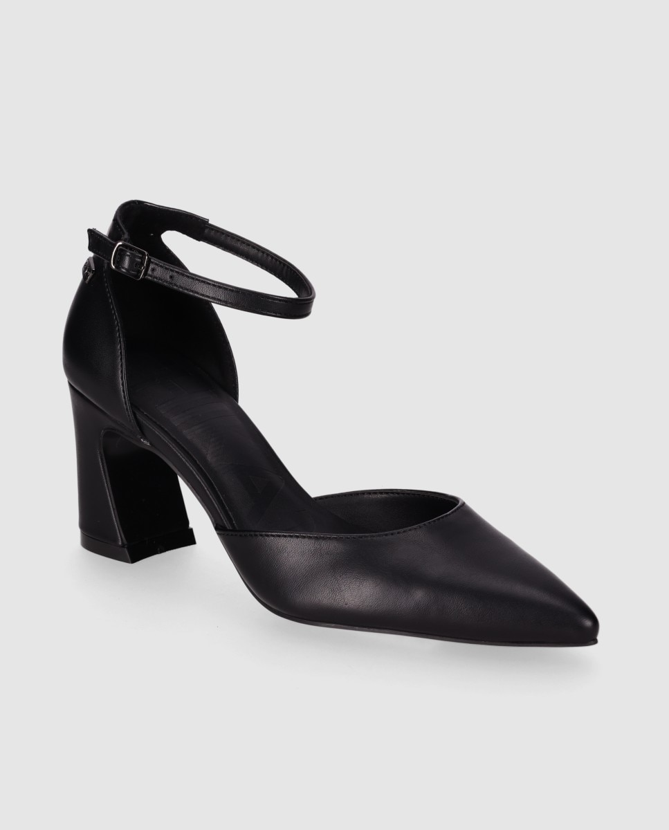 Zapatos de salón abierto de mujer con puntera afilada y cierre de pulsera al tobillo - Chika10 - Negro Negro-3