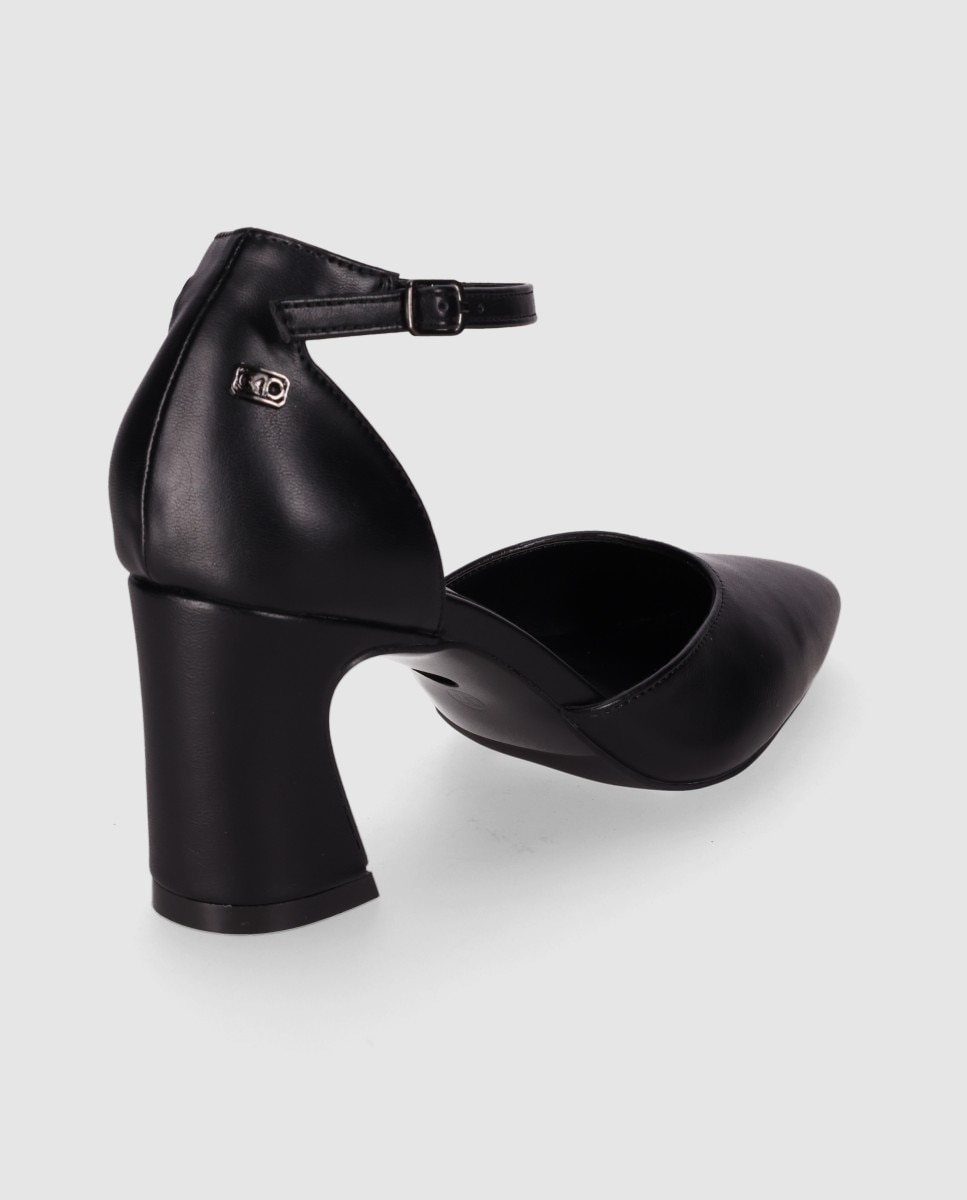 Zapatos de salón abierto de mujer con puntera afilada y cierre de pulsera al tobillo - Chika10 - Negro Negro-2