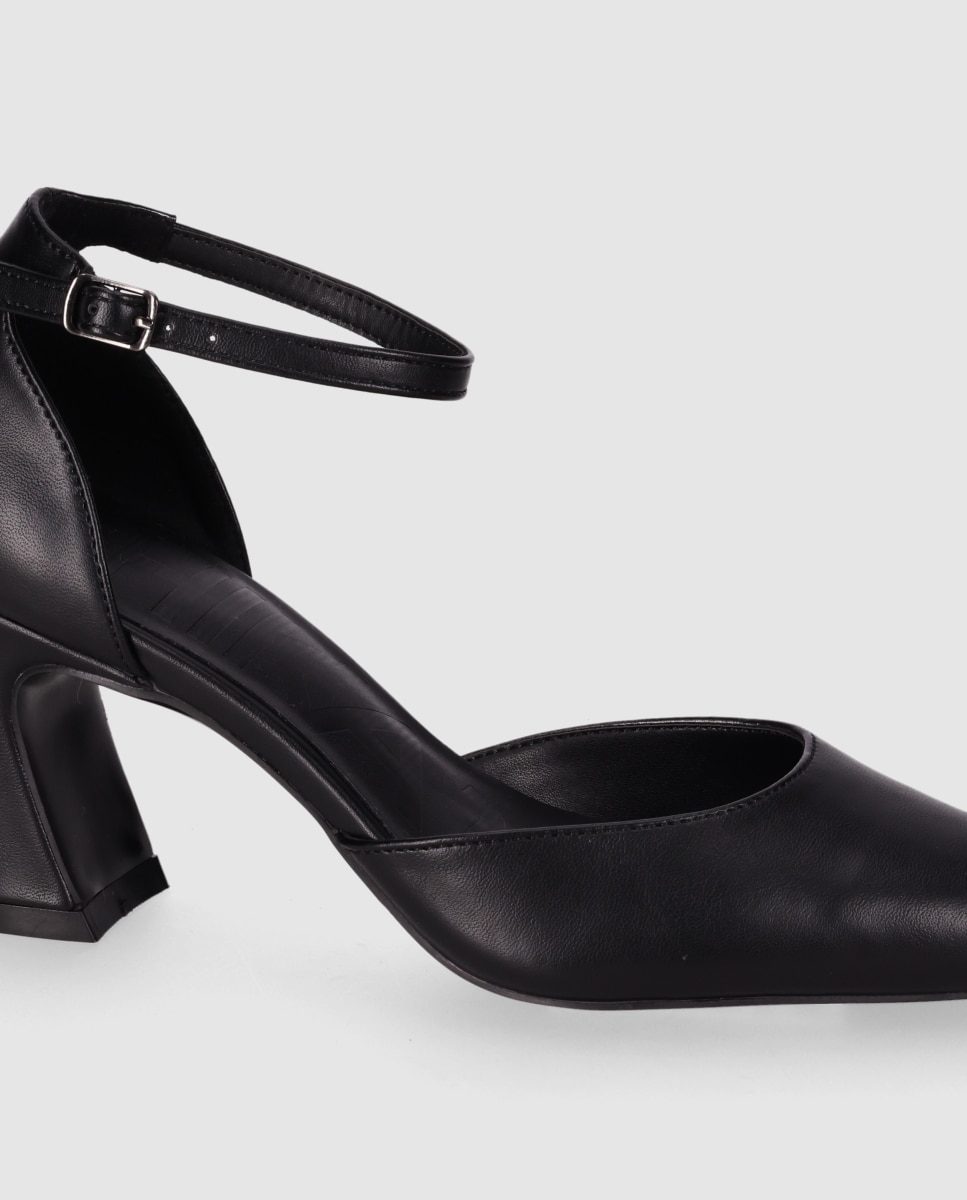 Zapatos de salón abierto de mujer con puntera afilada y cierre de pulsera al tobillo - Chika10 - Negro Negro-5
