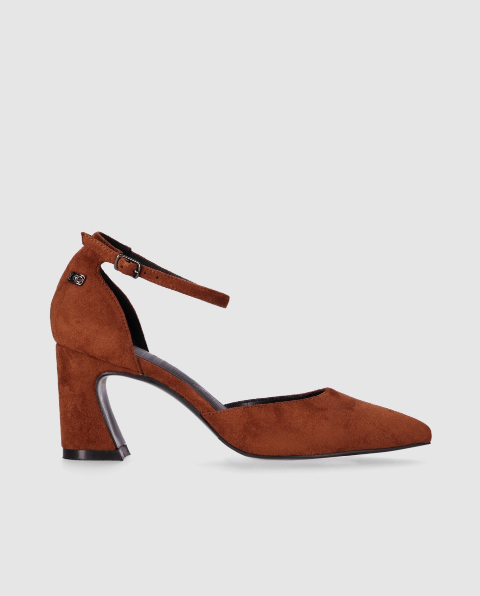 Zapatos de salón abierto de mujer con puntera afilada y cierre de pulsera al tobillo - Chika10 - Marrón claro Marrón claro-1