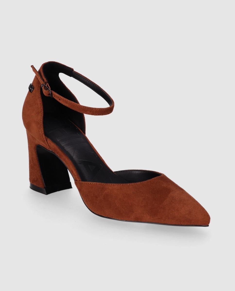 Zapatos de salón abierto de mujer con puntera afilada y cierre de pulsera al tobillo - Chika10 - Marrón claro Marrón claro-3