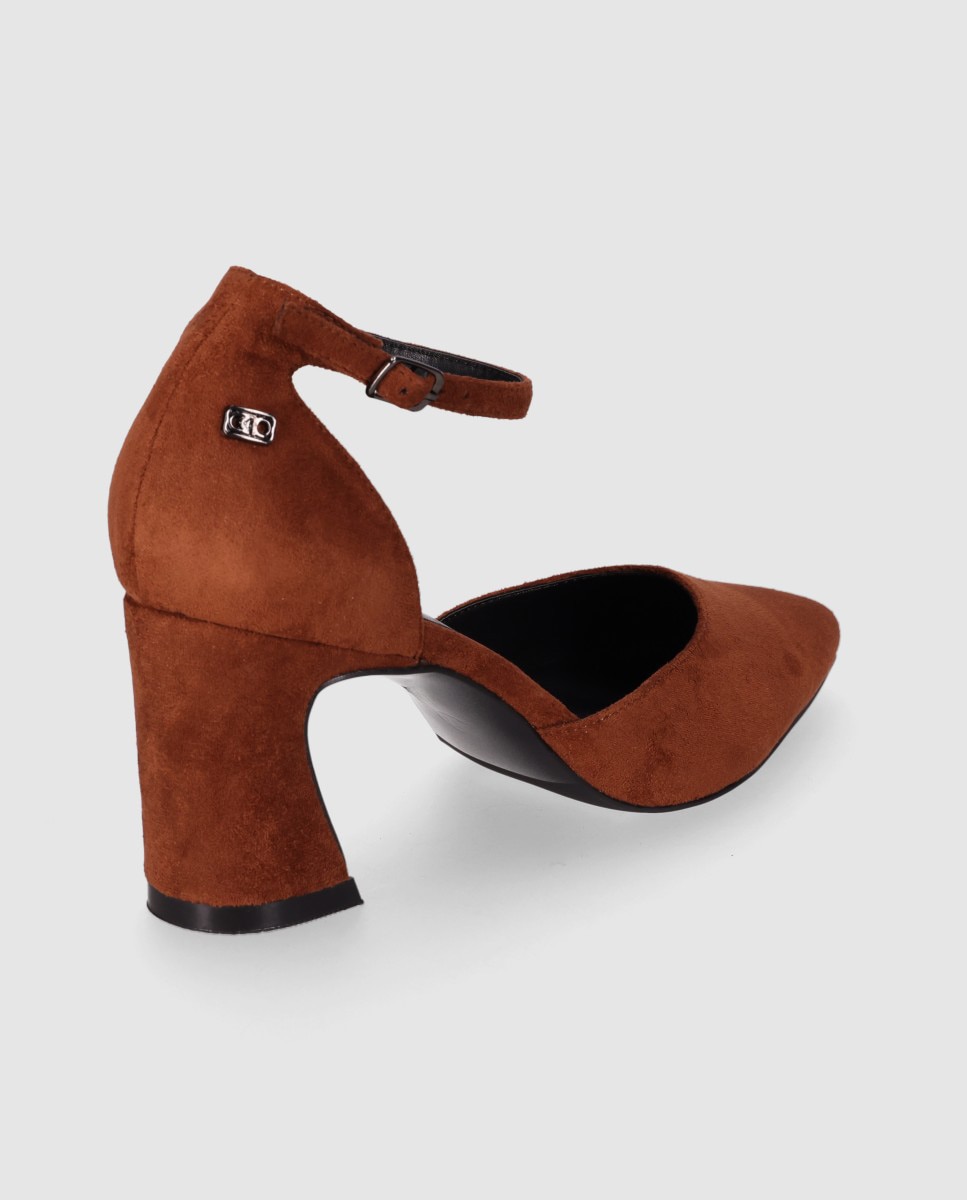 Zapatos de salón abierto de mujer con puntera afilada y cierre de pulsera al tobillo - Chika10 - Marrón claro Marrón claro-2