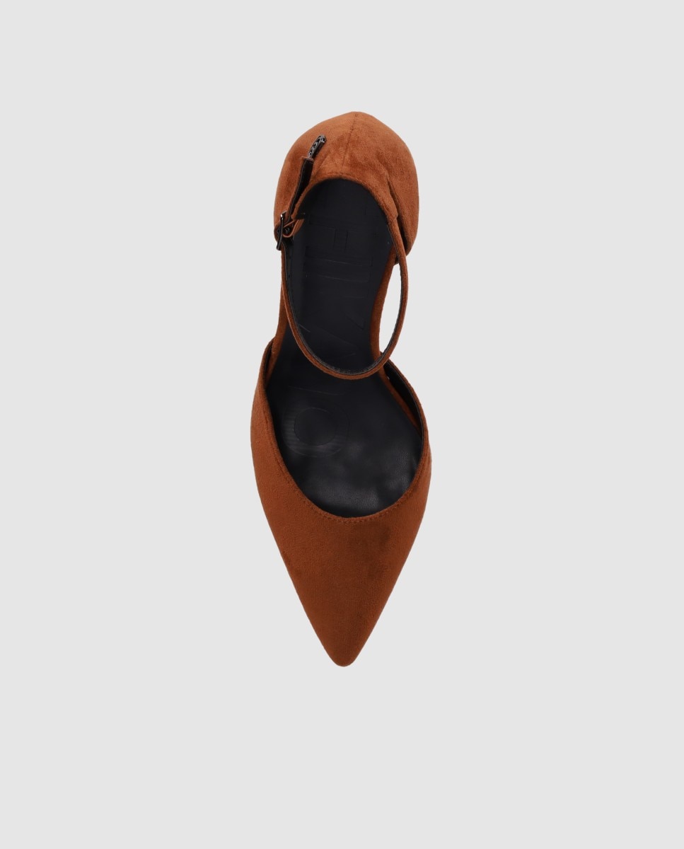 Zapatos de salón abierto de mujer con puntera afilada y cierre de pulsera al tobillo - Chika10 - Marrón claro Marrón claro-4