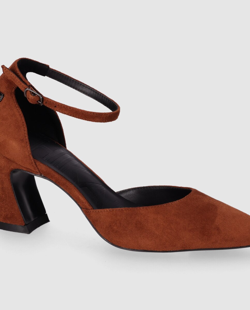 Zapatos de salón abierto de mujer con puntera afilada y cierre de pulsera al tobillo - Chika10 - Marrón claro Marrón claro-5
