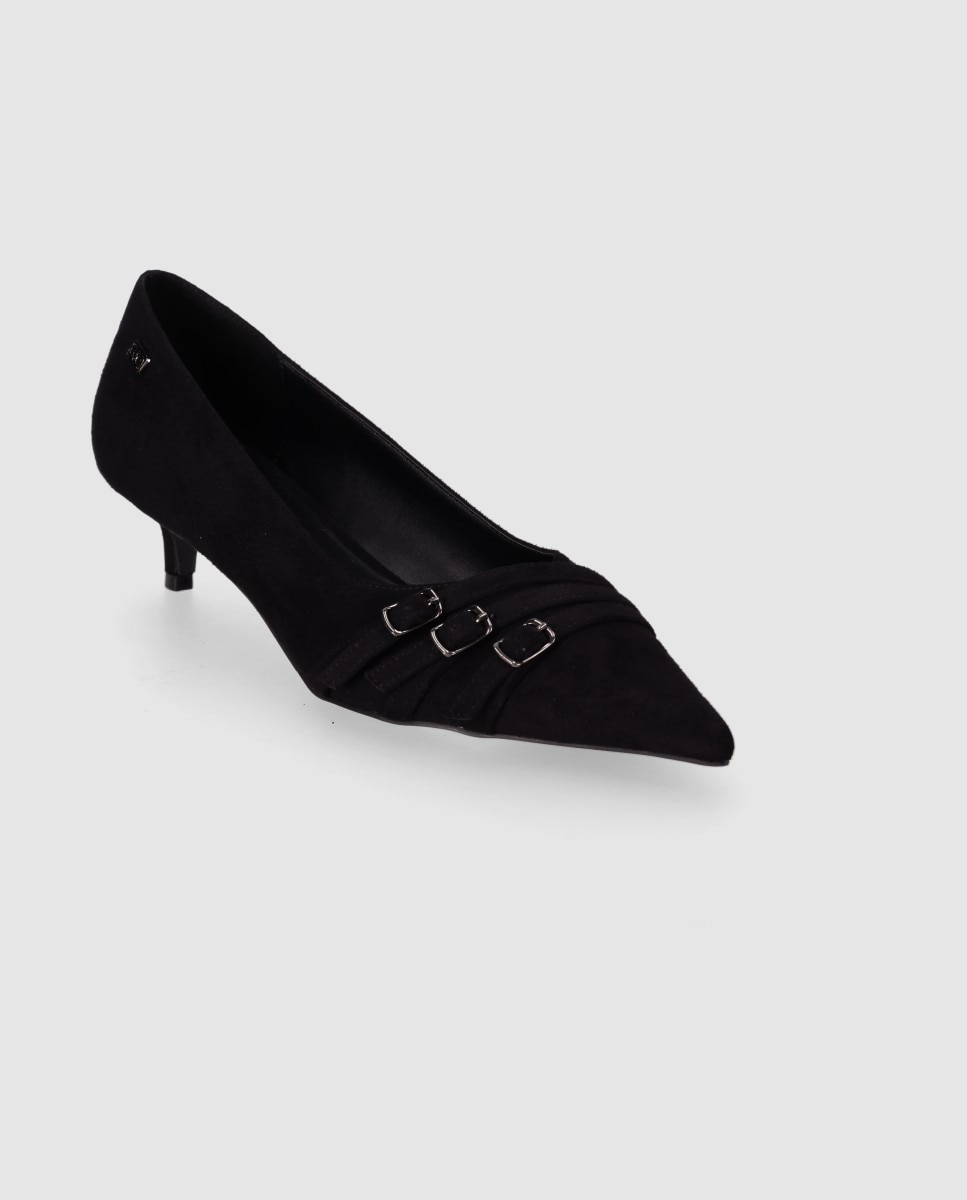 Imagen 3 de Zapatos de salón de mujer con tacón fino de acabado textil y diseño clásico - Chika10 - Negro Negro