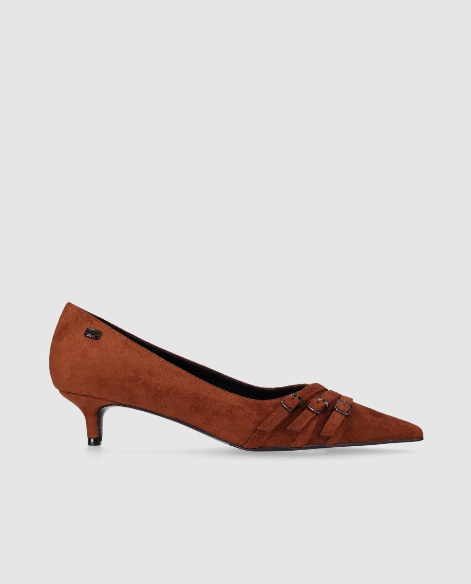 Imagen 3 de Zapatos de salón de mujer con tacón fino de acabado textil y diseño clásico - Chika10 - Marrón claro Marrón claro