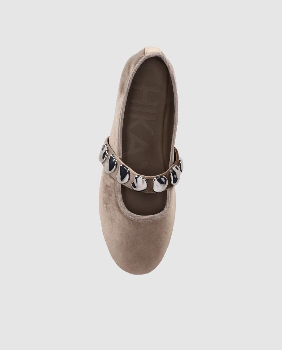 Bailarinas planas de mujer con suela fina y detalles metálicos decorativos - Chika10 - Topo Topo-4
