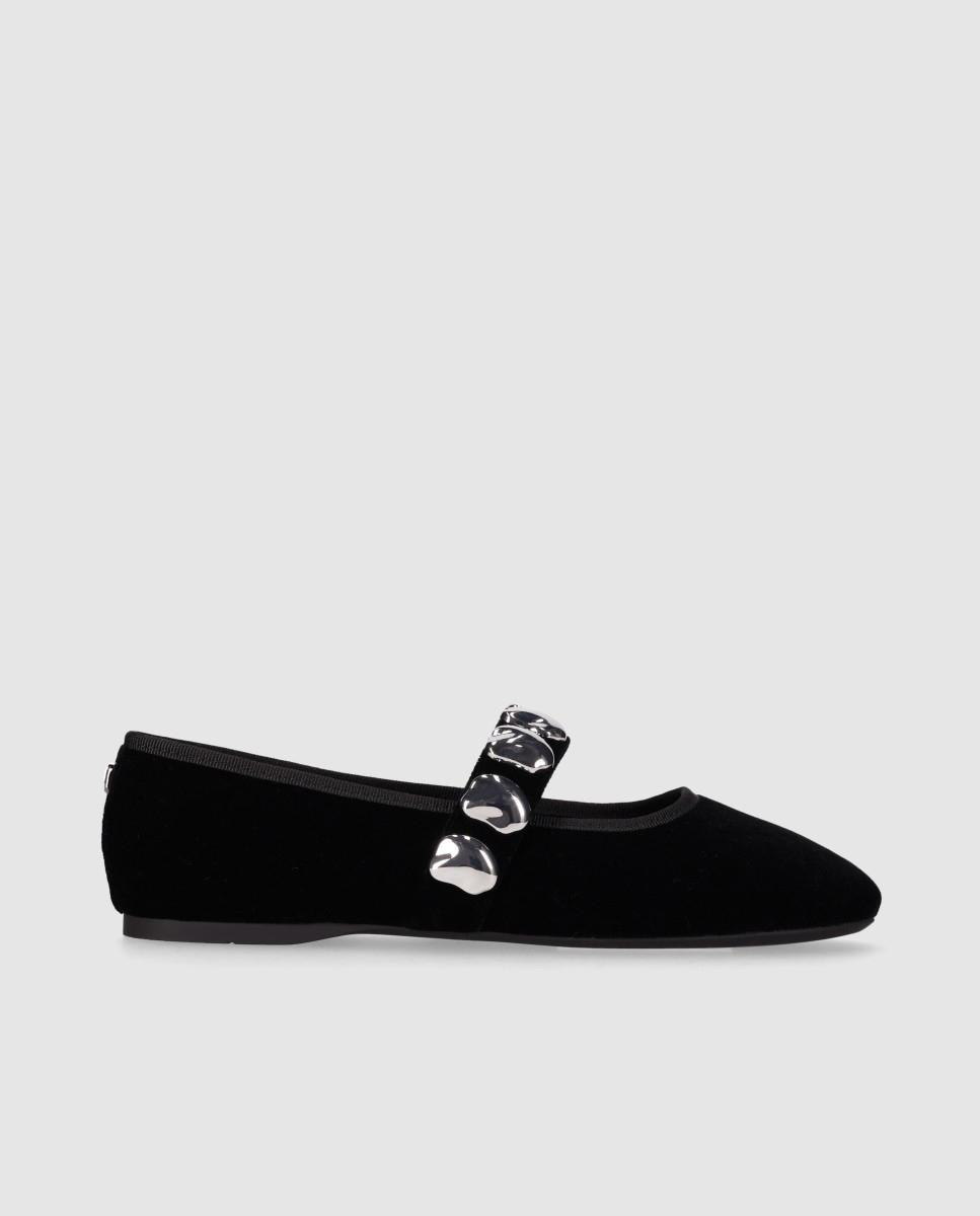 Bailarinas planas de mujer con suela fina y detalles metálicos decorativos - Chika10 - Negro Negro-1