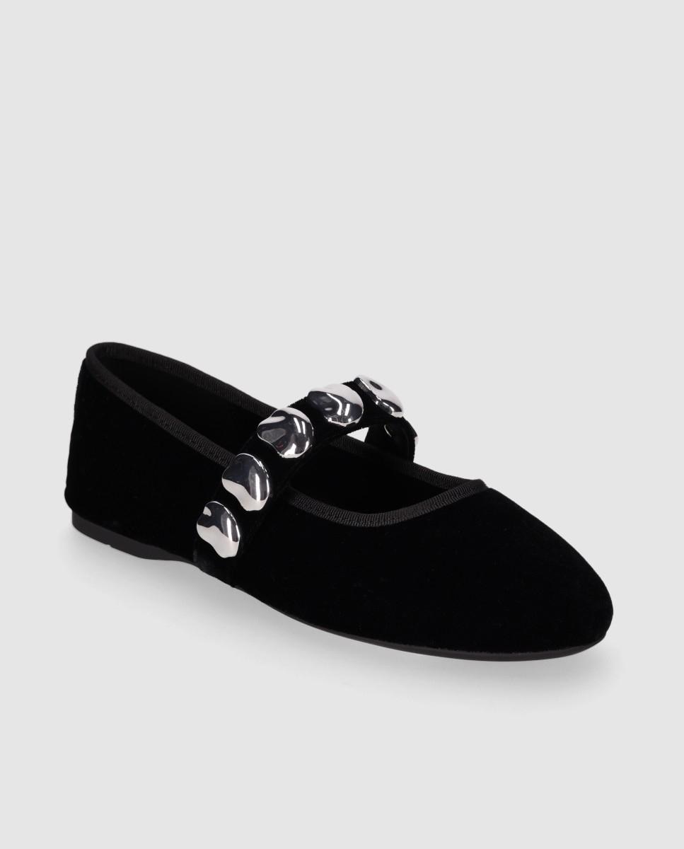 Bailarinas planas de mujer con suela fina y detalles metálicos decorativos - Chika10 - Negro Negro-3