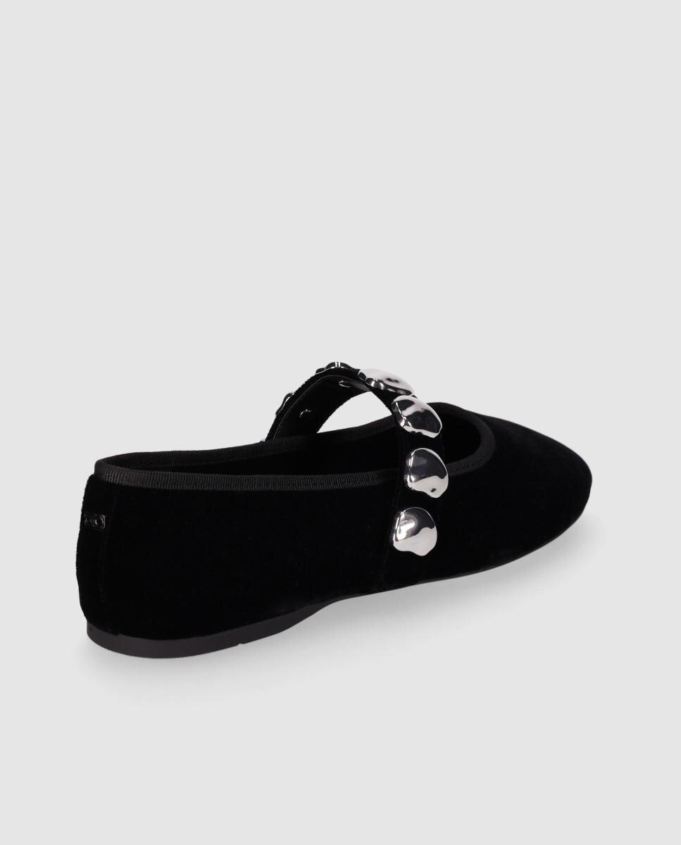 Bailarinas planas de mujer con suela fina y detalles metálicos decorativos - Chika10 - Negro Negro-2