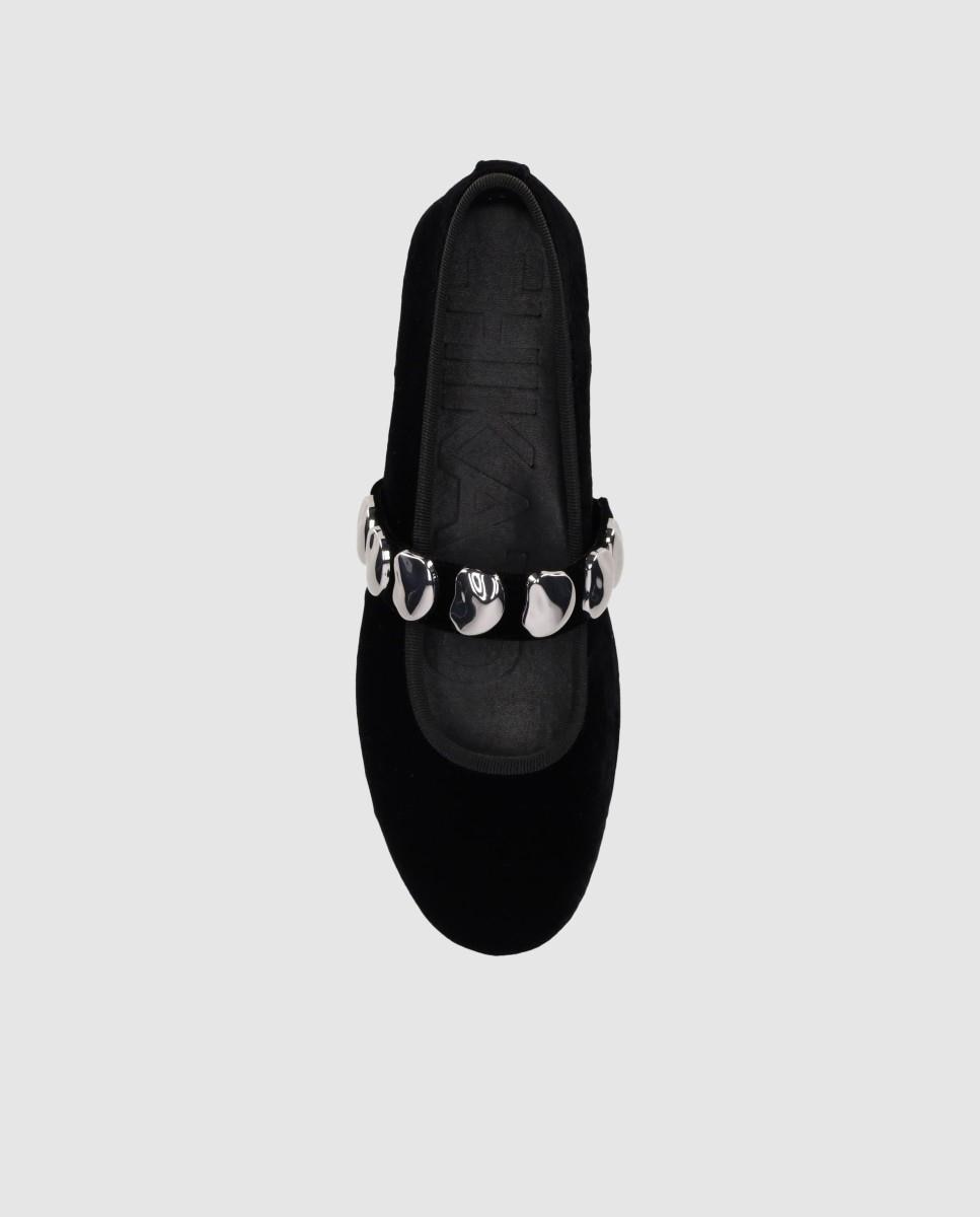 Bailarinas planas de mujer con suela fina y detalles metálicos decorativos - Chika10 - Negro Negro-4