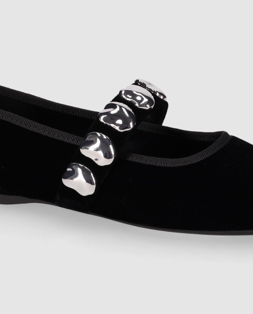 Bailarinas planas de mujer con suela fina y detalles metálicos decorativos - Chika10 - Negro Negro-5