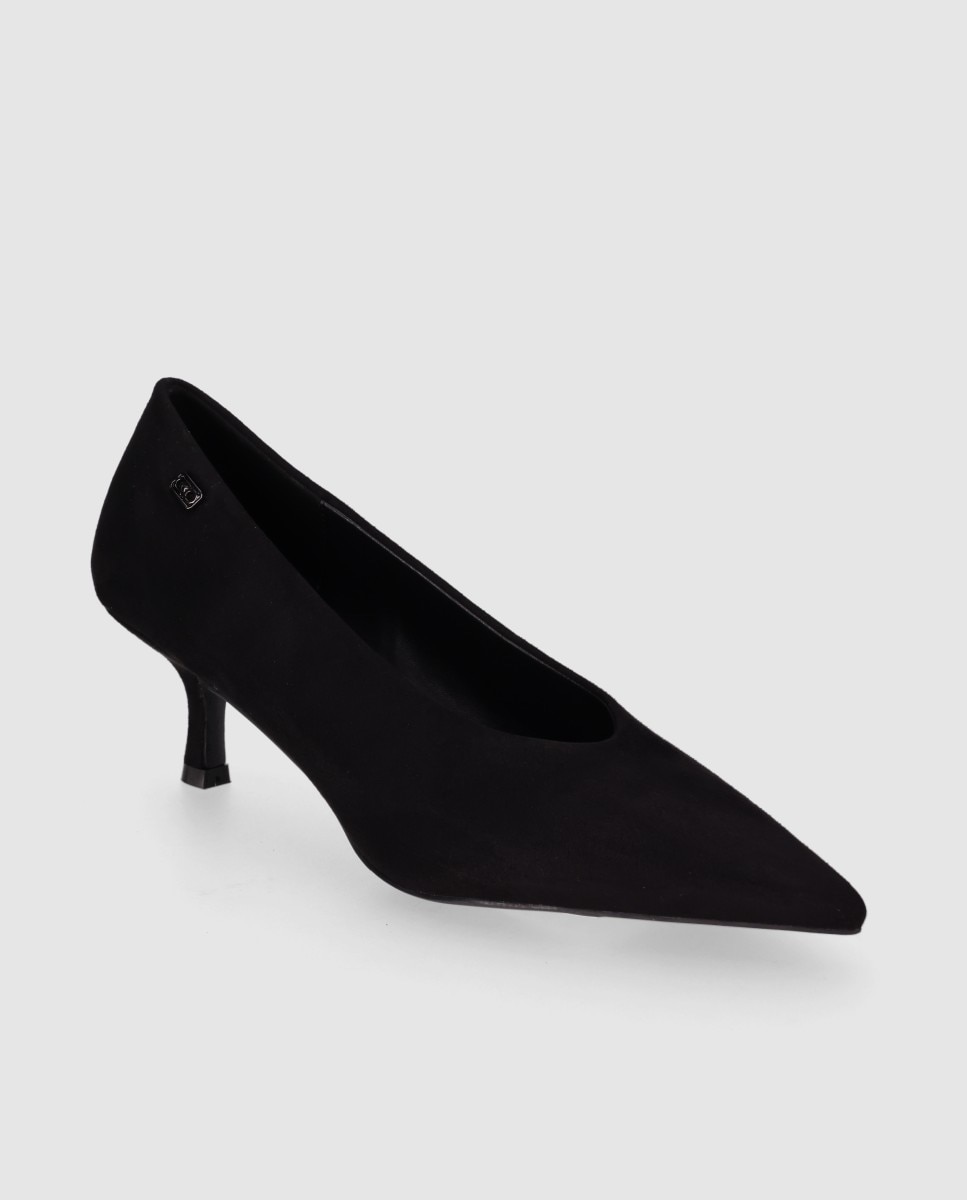 Zapatos de salón de mujer con acabado textil, puntera afilada y tacón fino - Chika10 - Negro Negro-4