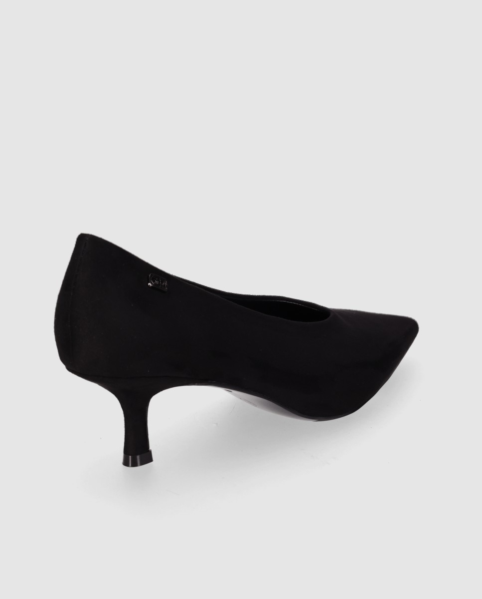 Zapatos de salón de mujer con acabado textil, puntera afilada y tacón fino - Chika10 - Negro Negro-3