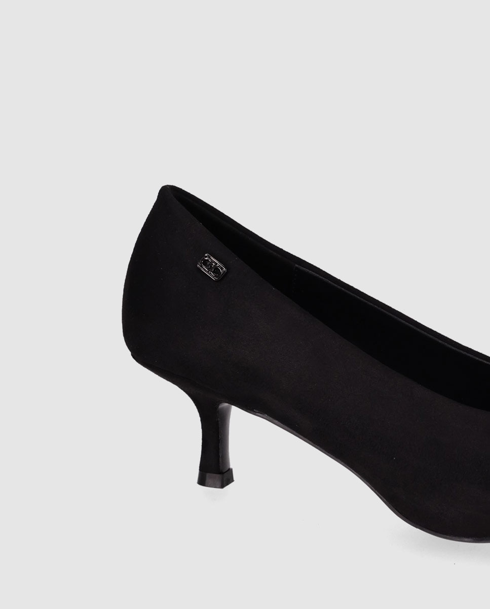 Zapatos de salón de mujer con acabado textil, puntera afilada y tacón fino - Chika10 - Negro Negro-5