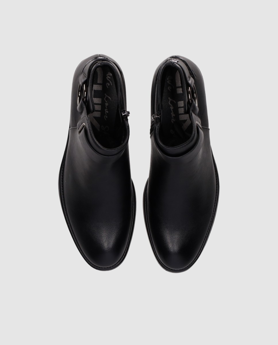 Botines básicos de mujer con tacón medio y tira decorativa con hebilla metálica - Chika10 - Negro Negro-5