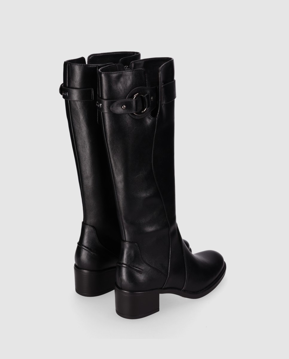 Botas básicas de mujer de tacón medio con puntera redonda y caña alta - Chika10 - Negro Negro-3