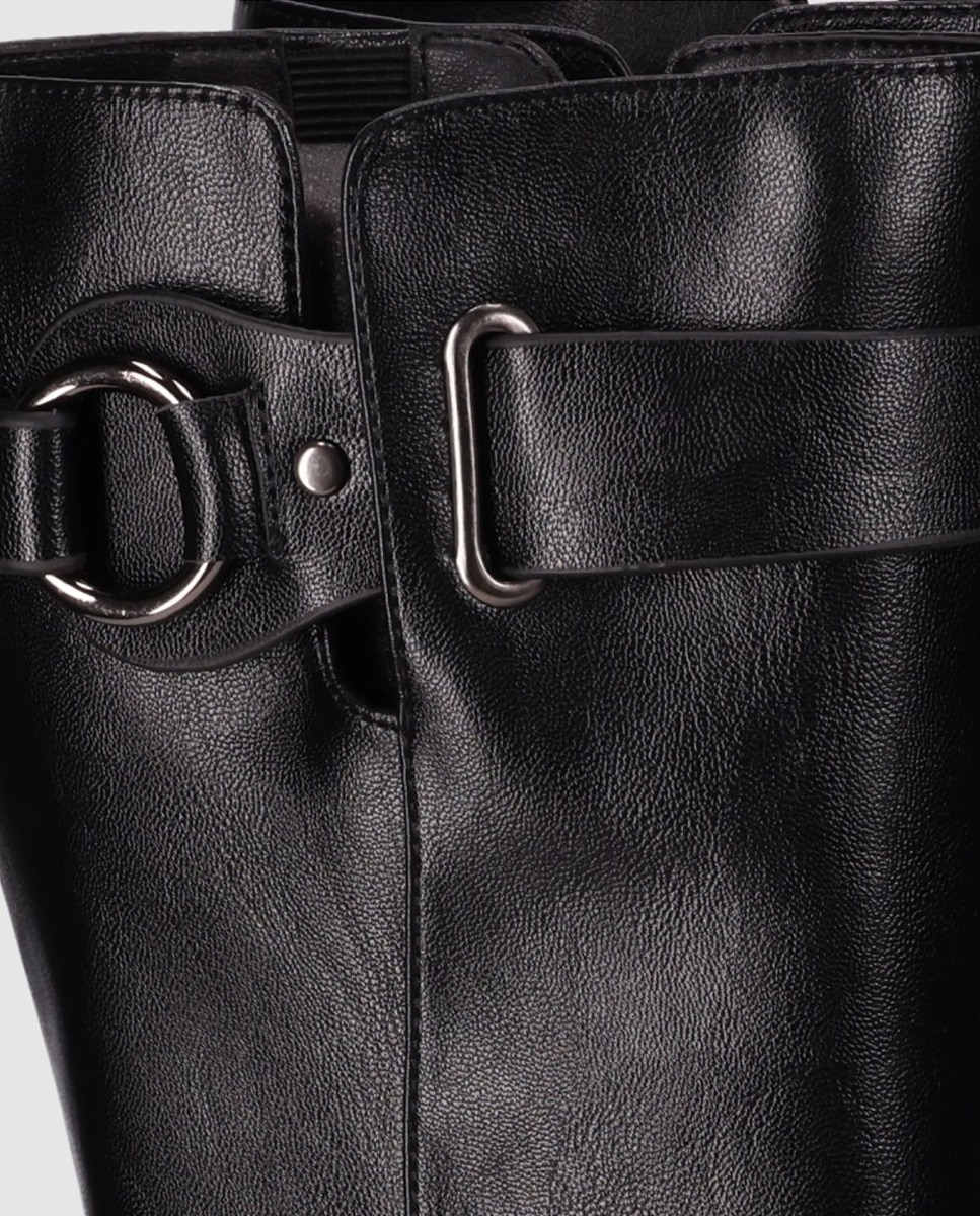 Botas básicas de mujer de tacón medio con puntera redonda y caña alta - Chika10 - Negro Negro-4