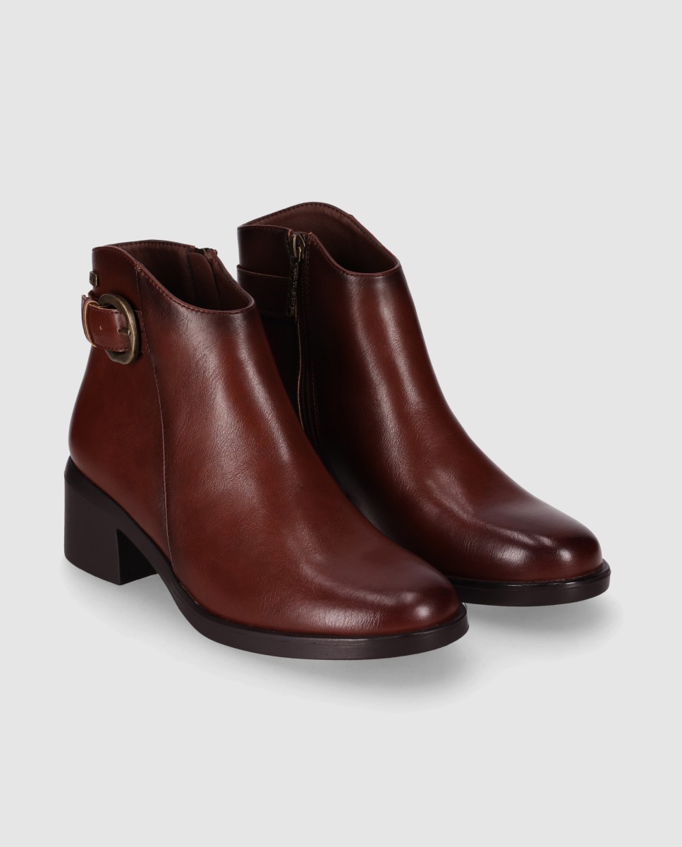 Botines básicos de mujer con diseño elegante y puntera redonda - Chika10 - Marrón claro Marrón claro-4