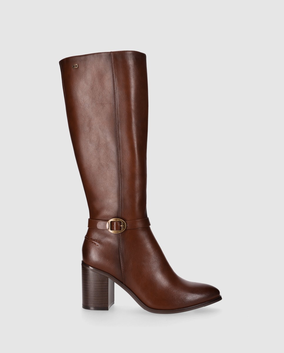 Botas básicas de mujer de caña alta y puntera afilada - Chika10 - Marrón Marrón-1