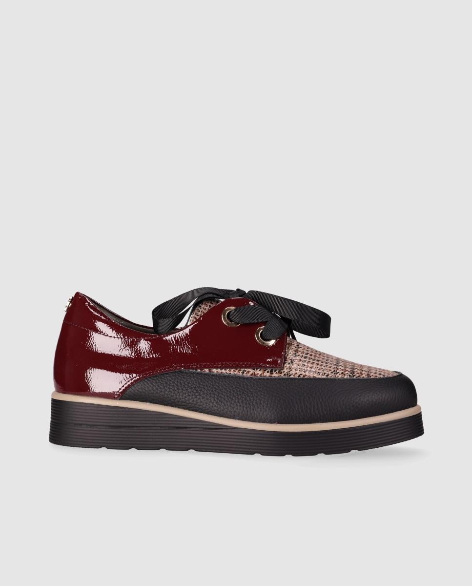 Bluchers de mujer diseñados en piel con mezcla de texturas y cierre de cordones - Chika10 - Multicolor Multicolor-1