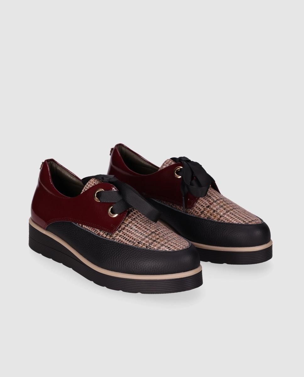 Bluchers de mujer diseñados en piel con mezcla de texturas y cierre de cordones - Chika10 - Multicolor Multicolor-4
