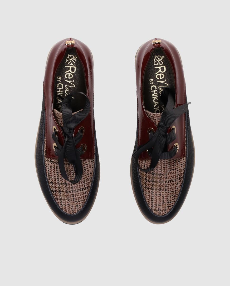 Bluchers de mujer diseñados en piel con mezcla de texturas y cierre de cordones - Chika10 - Multicolor Multicolor-5