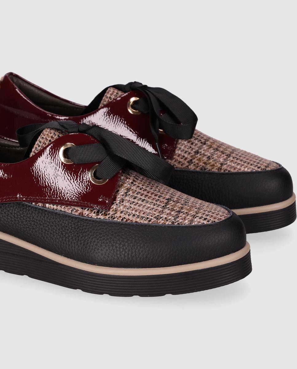 Bluchers de mujer diseñados en piel con mezcla de texturas y cierre de cordones - Chika10 - Multicolor Multicolor-6