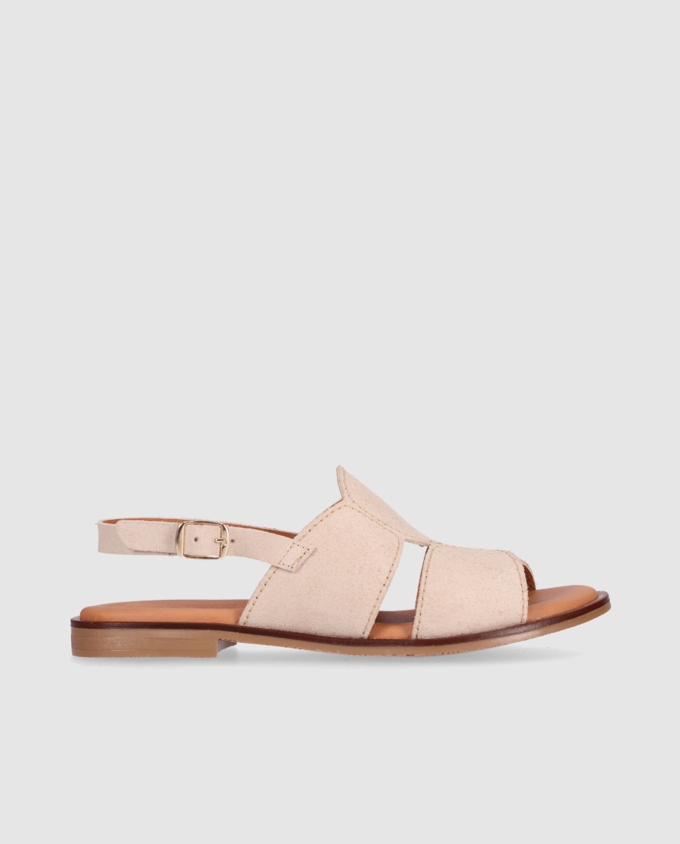 Sandalias planas de mujer de piel con cierre de hebilla y plantilla acolchada - Chika10 - Beige Beige-1