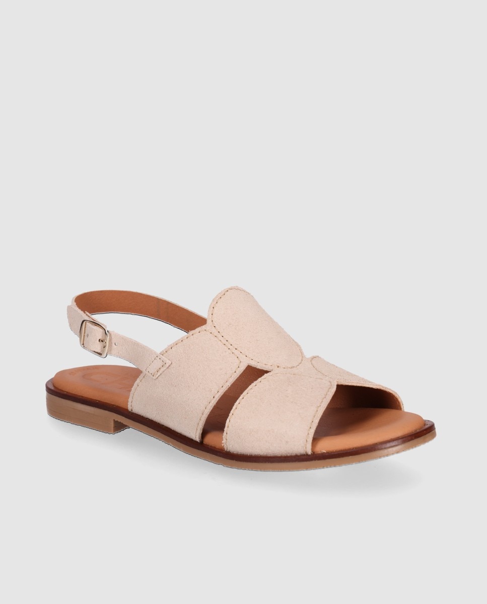 Sandalias planas de mujer de piel con cierre de hebilla y plantilla acolchada - Chika10 - Beige Beige-3