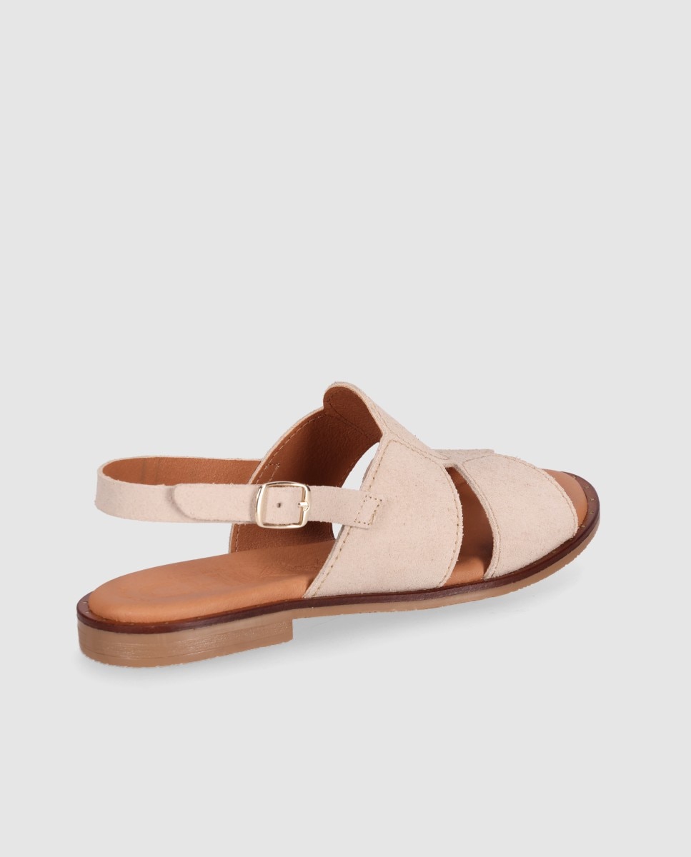 Sandalias planas de mujer de piel con cierre de hebilla y plantilla acolchada - Chika10 - Beige Beige-2