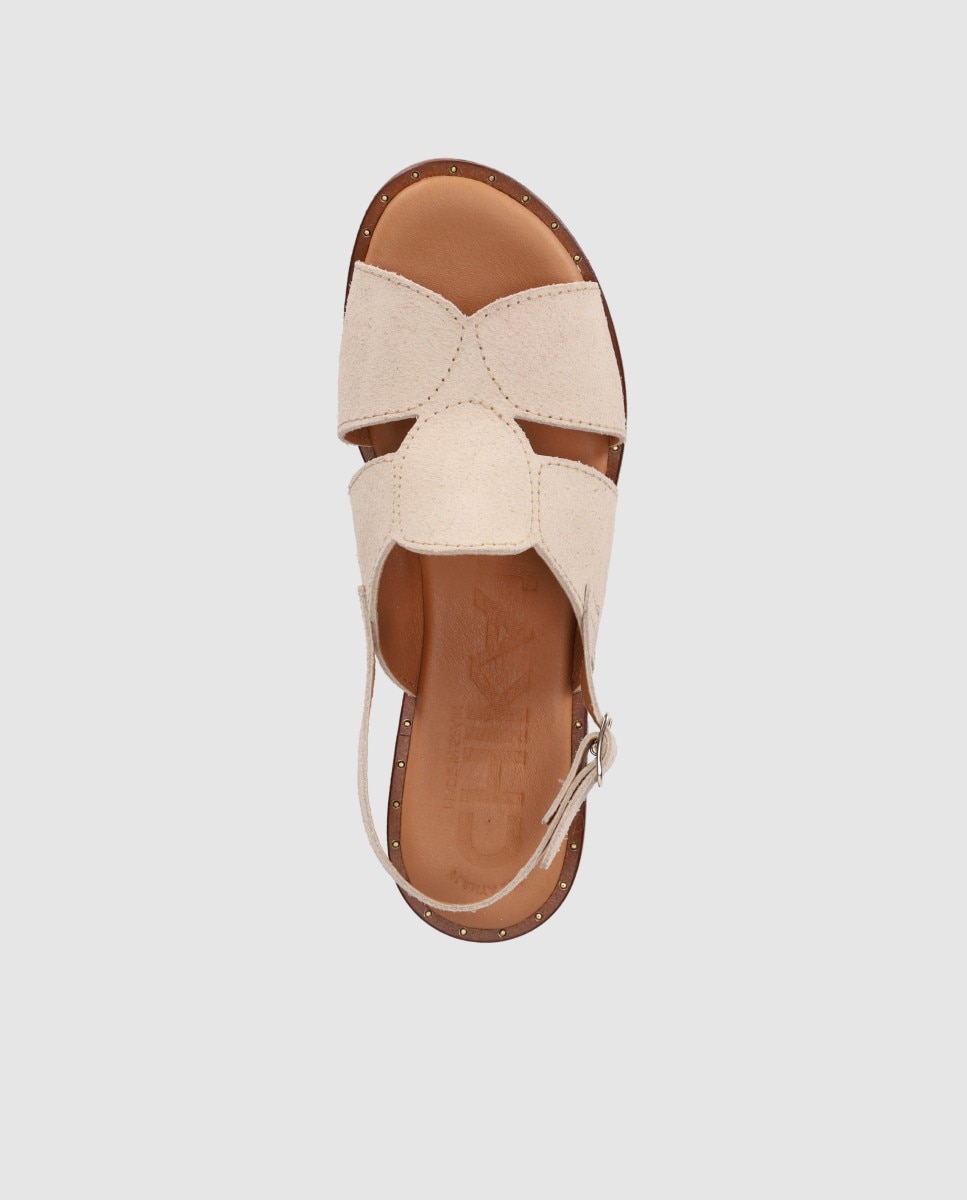 Sandalias planas de mujer de piel con cierre de hebilla y plantilla acolchada - Chika10 - Beige Beige-4